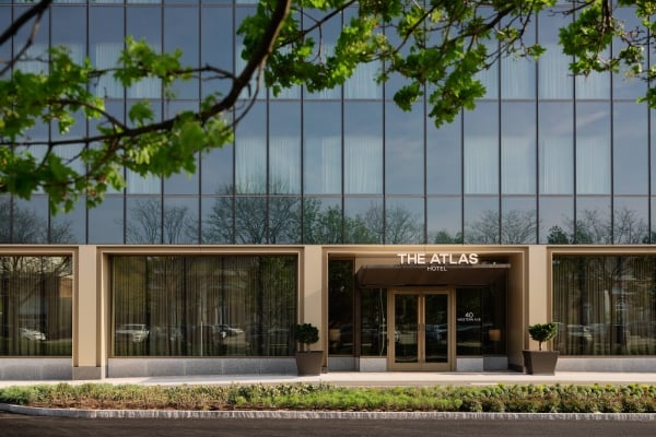 The Atlas Hotel front entry as viewed from street level